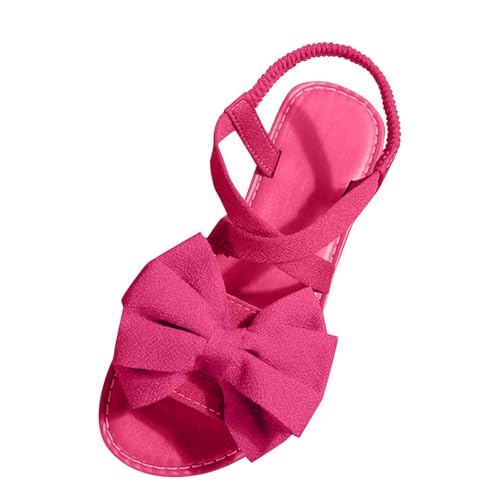 Generisch Sandalen Damen Sommer Stoff Flachsandalen Weiche Sohle Riemensandale mit Schleife Offene Aushöhlen Frauensandalen Leichte Atmungsaktive Strandsandalen Rutschfeste Freizeit Sommersandalen von Generisch
