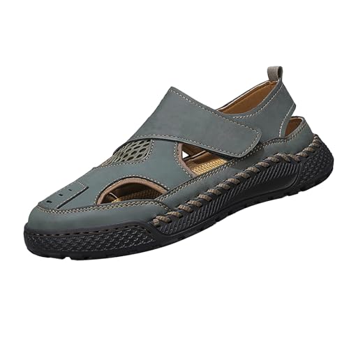 Generisch Sandalen FüR Herren,Flach,Rutschfest,Wanderschuhe,Bequem,Leicht,Hohl,Leder,Atmungsaktive Sommerschuhe,Langlebig Trekkingschuhe,Weiche Sohle Walkingschuhe,Outdoor Closed Toe Sandalen von Generisch