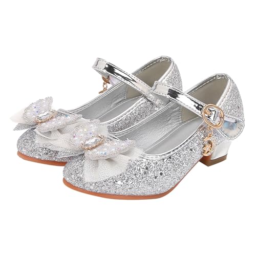 Generisch Sandalen Jungen 30 geschlossene Zehen, Absätze, Hochzeit, Party, Schuhe, Pailletten, Schleife für Kleinkinder 37 Kinder (Silver, 35) von Generisch