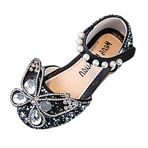 Generisch Sandalen Kleid Leistung Tanzschuhe Strass Schmetterling Form Pailletten Perle Hakenschlaufe Sandalen Größe 25 (Black, 29.5 Little Child) von Generisch