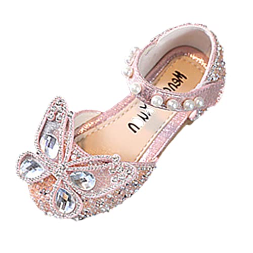 Generisch Sandalen Kleid Leistung Tanzschuhe Strass Schmetterling Form Pailletten Perle Hakenschlaufe Sandalen Größe 25 (Pink, 29.5 Little Child) von Generisch