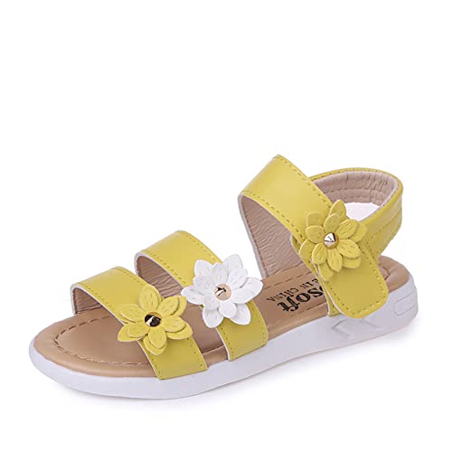 Generisch Sandalen Mädchen Kinder Sommer Barfussschuhe Sandalen Leder Strandschuhe Blumen Leicht Prinzessin Sommerschuhe mit Fussbett Rutschfeste Modische Outdoor Trekking Kindersandalen von Generisch