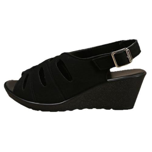 Generisch Sandalen Mit Keilabsatz Damen Peeptoe Keilsandalen Slingback Sandaletten Mit Schnalle Plateaau High Heels Fischmund Hohl Sommersandalen Flach Rutschfest Strandsandalen Bequem Damensandalen von Generisch
