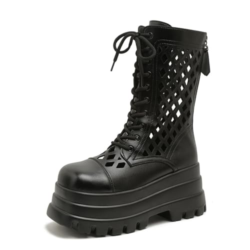 Generisch Sandalen Und Stiefeletten Für Damen In Übergrößen Mit Klobigem Absatz Und Dicker Sohle Atmungsaktive Motorradstiefel Für Den Sommer Kurze Stiefel Mit Keilabsatz(35) von Generisch