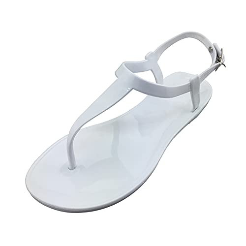 Generisch Sandalen Wohnung Schnalle Frauen Runde Gurt Schuhe Strass Mode beiläufige Zehen Frauen Sandalen Damenschuhe Schnürschuhe (White, 39) von Generisch