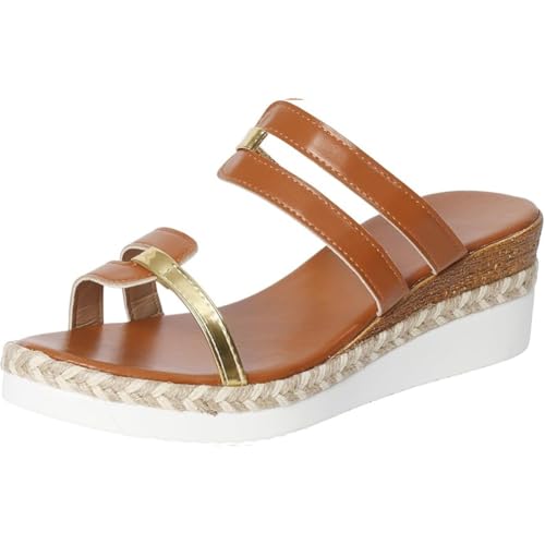 Generisch Sandalen for Damen 2025 Elegante Sommer-Sandalen im Espadrille-Stil mit offener Zehenpartie, Keilabsatz, Plateau, Schlupfsandalen, bequeme Strandsandalen(Brown,39 EU) von Generisch