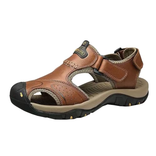 Generisch Sandalen für Herren rutschfeste weiche Sohle aus Leder wasserdichte vielseitige Sport Wandern Strandschuhe (Khaki,39) von Generisch