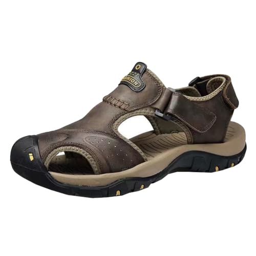 Generisch Sandalen für Herren rutschfeste weiche Sohle aus Leder wasserdichte vielseitige Sport Wandern Strandschuhe (grau,39) von Generisch