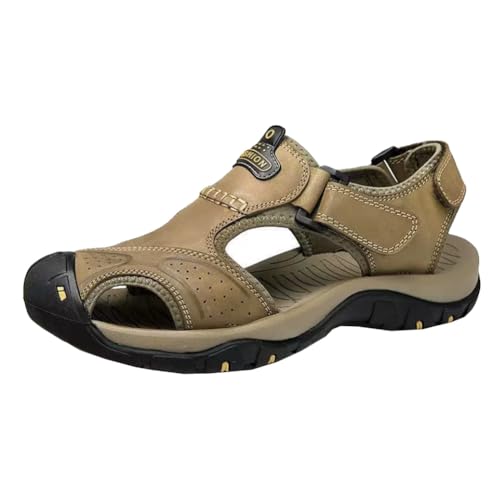 Generisch Sandalen für Herren rutschfeste weiche Sohle aus Leder wasserdichte vielseitige Sport Wandern Strandschuhe (grün,45) von Generisch