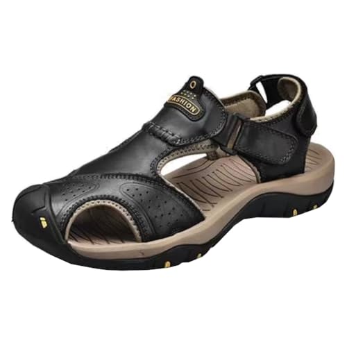 Generisch Sandalen für Herren rutschfeste weiche Sohle aus Leder wasserdichte vielseitige Sport Wandern Strandschuhe (schwarz,45) von Generisch