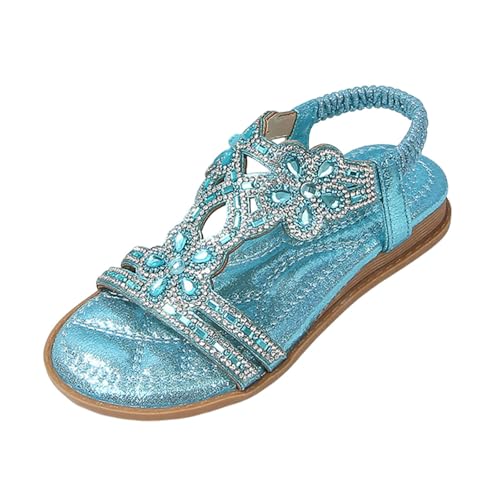 Generisch Sandalen mädchen Glitzer sandalen Mädchen Sommer Flache Sohlen Strass Schuhe Boho Sandaletten Slingback Prinzessin Weiche Sommerschuhe Bequem Strandschuhe 2025 von Generisch