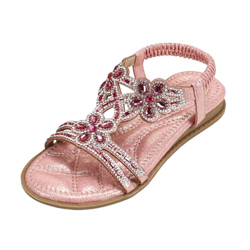 Generisch Sandalen mädchen Glitzer sandalen Mädchen Sommer Flache Sohlen Strass Schuhe Boho Sandaletten Slingback Prinzessin Weiche Sommerschuhe Bequem Strandschuhe 2025 von Generisch