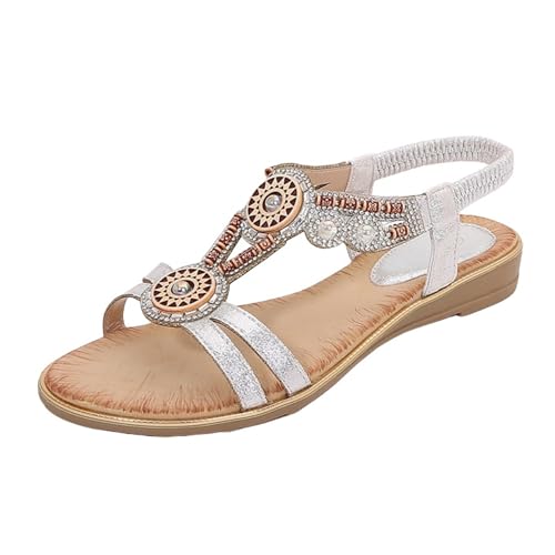 Generisch Sandaletten Damen Flach, Strandsandalen Damen Boho Slip-On Schuhe rutschfest Sommerschuhe Elastischer Slingback-Schuhe Bequem Walkingschuhe Wanderschuhe Mit Fussbett Freizeitschuhe von Generisch