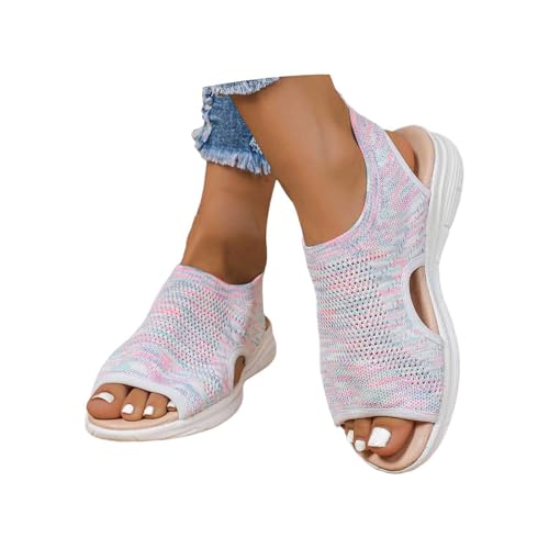 Generisch Sandaletten Damen Mit Keilabsatz - Slip on Offener Schlupfsandalen Knöchelriemen Modische Slingback Peeptoes Keilabsätze Freizeitschuhe Bequeme Kreuzgurte von Generisch