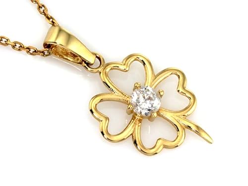 Generisch Sapphir Damen Goldschmuck Kleeblatt - Anhänger 585 14 karat - Forever Love Lucky Charm - Handwerkskunst Kleeblatt-Halskette mit Zirkonia - inkl Zwei Luxusgeschenke von Generisch