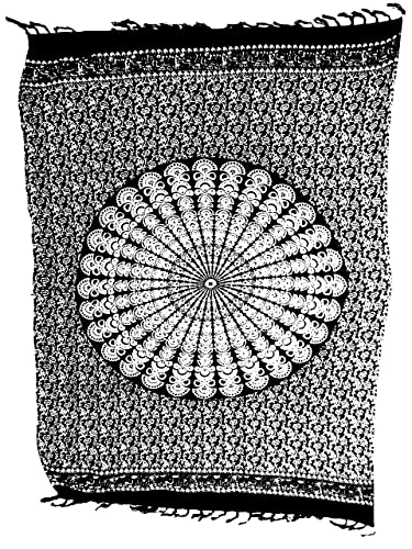 Generisch Sarong Pareo Mandala Maya II Weiss auf schwarz/große Auswahl schönste Farben/Wickelrock Strandtuch Sauna-Tuch Wickelkleid Schal Bademode mode Sommermode/aus 100% Viskose, Einheitsgröße von Generisch