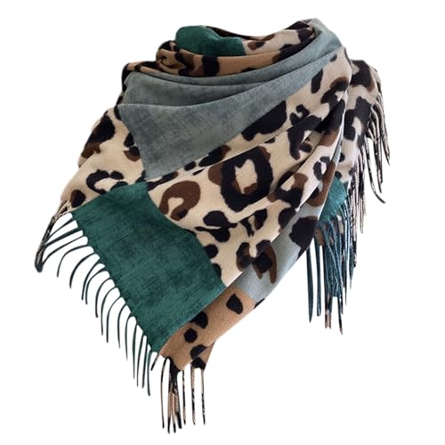 Generisch Schal Leopardenmuster Damen Deckenschal Leichter Scarf Halstuch mit Quasten Warm Winterschal Weich Strickschal Halstücher Mode Wollschal Damenschal von Generisch