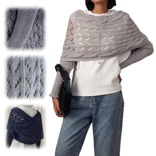 Generisch Schal mit Ärmeln Damen Multifunktionaler Stola für Abendkleid Sweater Scarf with Sleeves Knitted Cable Wrap Sweater Scarf (Hellgrau, 260cm) von Generisch