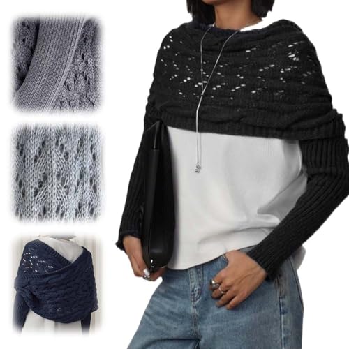 Generisch Schal mit Ärmeln Damen Multifunktionaler Stola für Abendkleid Sweater Scarf with Sleeves Knitted Cable Wrap Sweater Scarf (Schwarz, 260cm) von Generisch
