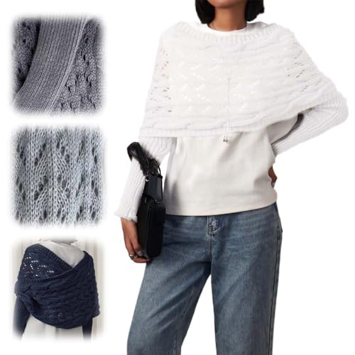 Generisch Schal mit Ärmeln Damen Multifunktionaler Stola für Abendkleid Sweater Scarf with Sleeves Knitted Cable Wrap Sweater Scarf (Weiß, 260cm) von Generisch