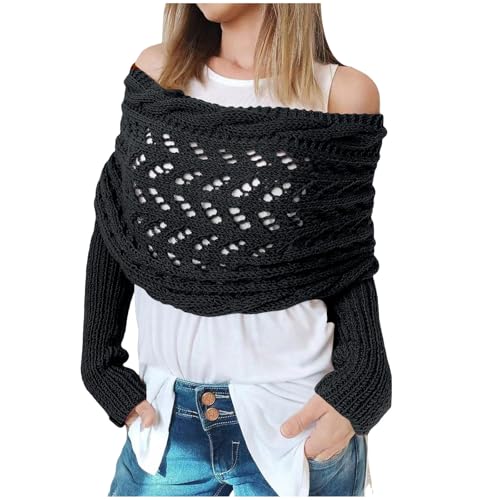 Generisch Schal mit Ärmeln für Damen Multifunktionaler Gestrickter Schal Sweater Wrap mit Ärmeln Knitted Cable Wrap Schwarz von Generisch