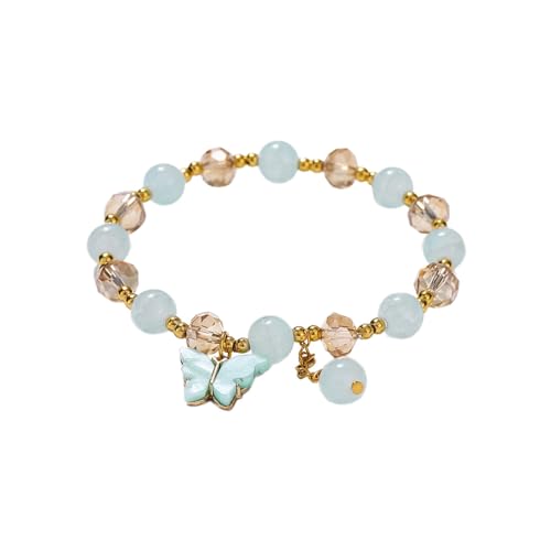 Generisch Schiebeperlen Armband 2024 Imitations-Jade-Schmetterling-Kristallglas-Armband Tochter Kinder-Perlenarmband Schmuck Tabletts (Blue, A) von Generisch
