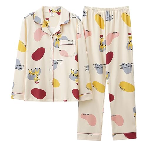 Generisch Schlafanzüge Für Damen Pjama Set Schlafanzug Einfarbig Leichter Weichem Loungewear Mit Knöpfe Nachtwäsche Und Pyjamahose 2 Teilig Outfit Casual Elegant Hausanzug Home Freizeitanzug von Generisch