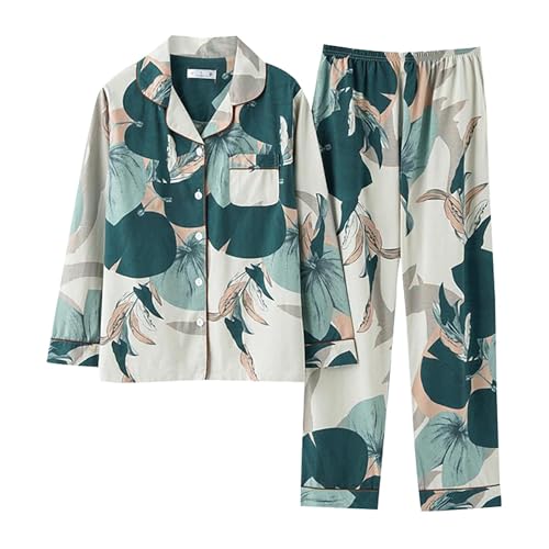 Generisch Schlafanzüge Für Damen Pjama Set Schlafanzug Einfarbig Leichter Weichem Loungewear Mit Knöpfe Nachtwäsche Und Pyjamahose 2 Teilig Outfit Casual Elegant Hausanzug Home Freizeitanzug von Generisch