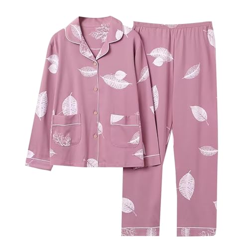 Generisch Schlafanzüge Für Damen Pjama Set Schlafanzug Einfarbig Leichter Weichem Loungewear Mit Knöpfe Nachtwäsche Und Pyjamahose 2 Teilig Outfit Casual Elegant Hausanzug Home Freizeitanzug von Generisch