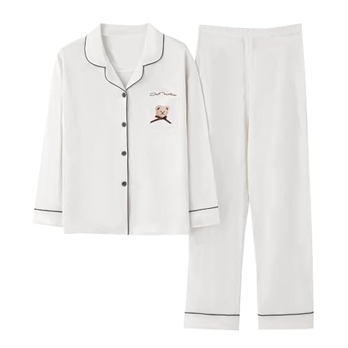 Generisch Schlafanzüge Für Damen Pjama Set Schlafanzug Einfarbig Leichter Weichem Loungewear Mit Knöpfe Nachtwäsche Und Pyjamahose 2 Teilig Outfit Casual Elegant Hausanzug Home Freizeitanzug von Generisch