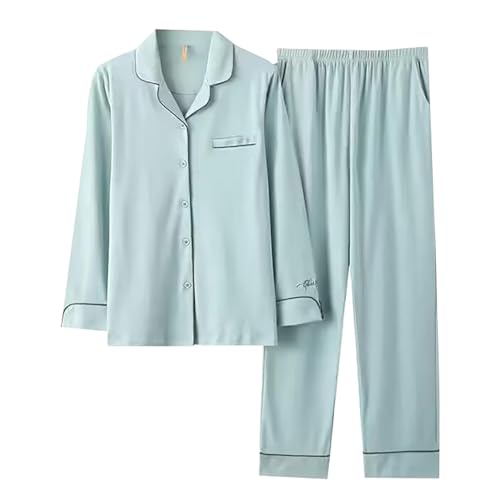 Generisch Schlafanzüge Für Damen Pjama Set Schlafanzug Einfarbig Leichter Weichem Loungewear Mit Knöpfe Nachtwäsche Und Pyjamahose 2 Teilig Outfit Casual Elegant Hausanzug Home Freizeitanzug von Generisch