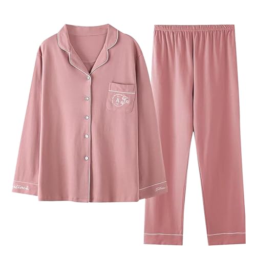 Generisch Schlafanzüge Für Damen Pjama Set Schlafanzug Einfarbig Leichter Weichem Loungewear Mit Knöpfe Nachtwäsche Und Pyjamahose 2 Teilig Outfit Casual Elegant Hausanzug Home Freizeitanzug von Generisch