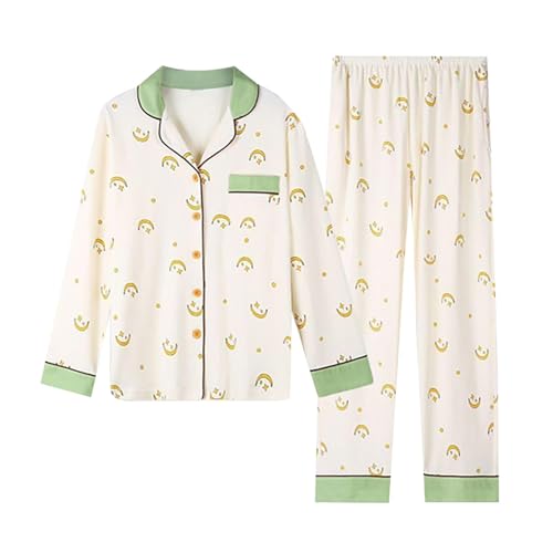 Generisch Schlafanzüge Für Damen Pjama Set Schlafanzug Einfarbig Leichter Weichem Loungewear Mit Knöpfe Nachtwäsche Und Pyjamahose 2 Teilig Outfit Casual Elegant Hausanzug Home Freizeitanzug von Generisch