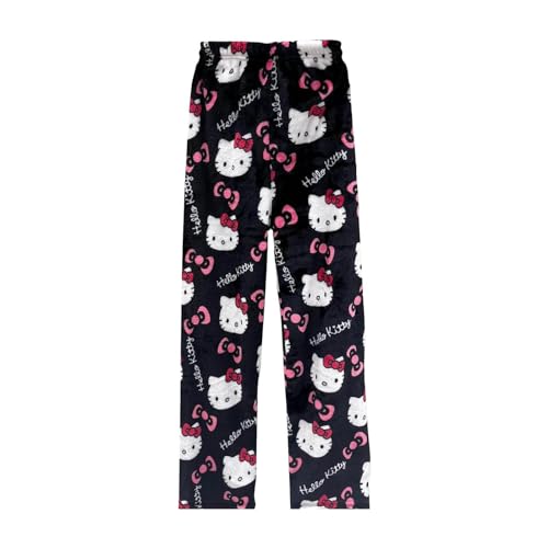 Generisch Schlafanzug Damen Hosen Lang Flanell Pyjama Hose xs Damen Teenager Mädchen Schlafhose Weich Kawaii Pyjamas Cartoon Katzen Tier Motiv Anime Casual Bequem Damenhose Winter Schlafanzughose von Generisch