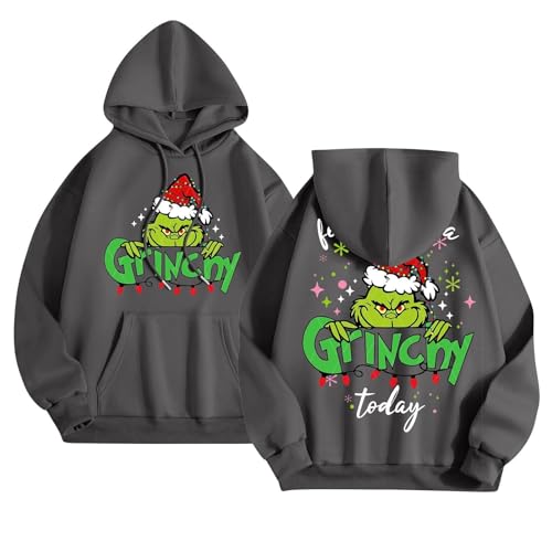Generisch Schlafanzug Damen Kleid Weihnachtspullover Damen Lustig üBergroßE Langarm Kapuzenpullover Mit Taschen Mode Weihnachten Grafik Backprint Sweatshirts The Pyjama von Generisch