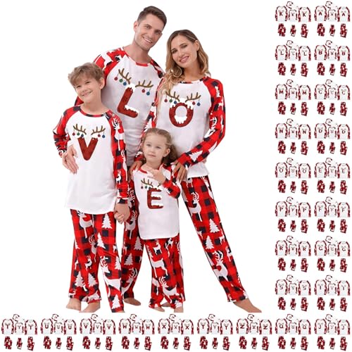 Generisch Schlafanzug Damen Lang Baumwolle, Mutter Tochter Kleidung, Familie Weihnachten Pyjamas Weihnachtspyjama Set Weihnachts Pyjama Familien Outfit Weihnachten Matching Schlafanzug von Generisch