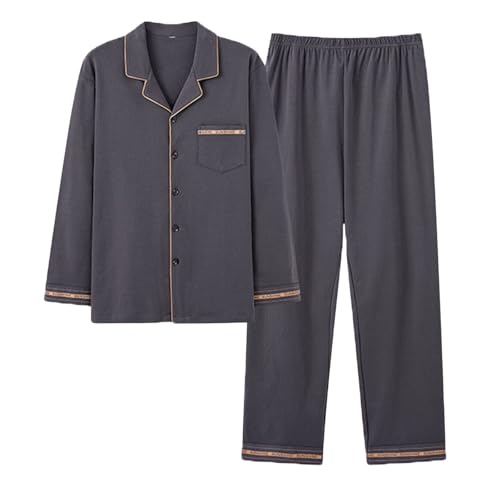 Generisch Schlafanzug Herren Lang Pyjama Nachtanzug100% Baumwolle Sleepwear Pyjama Set Langarm Shirt & Schlafanzughose Zweiteiliger Nightwear Set Nachtwäsche Winter Pyjamaset Schlafanzüge für Herren von Generisch