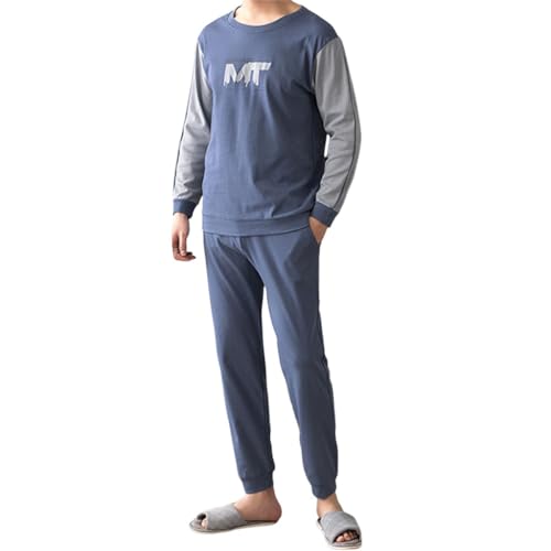 Generisch Schlafanzug Herren Lang Pyjama Nachtanzug100% Baumwolle Sleepwear Pyjama Set Langarm Shirt & Schlafanzughose Zweiteiliger Nightwear Set Nachtwäsche Winter Pyjamaset Schlafanzüge für Herren von Generisch