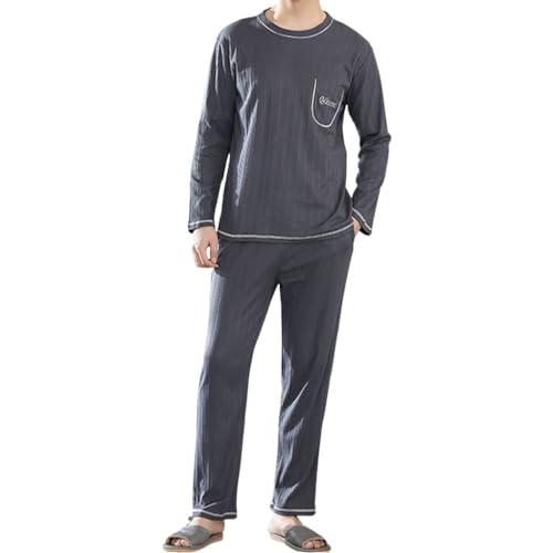 Generisch Schlafanzug Herren Lang Pyjama Nachtanzug100% Baumwolle Sleepwear Pyjama Set Langarm Shirt & Schlafanzughose Zweiteiliger Nightwear Set Nachtwäsche Winter Pyjamaset Schlafanzüge für Herren von Generisch