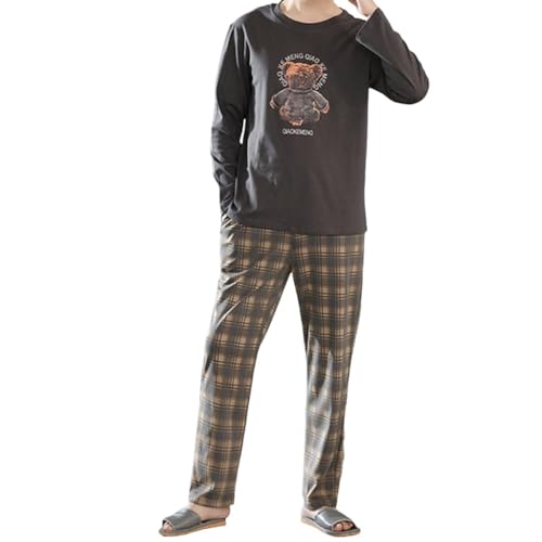 Generisch Schlafanzug Herren Lang Pyjama Nachtanzug100% Baumwolle Sleepwear Pyjama Set Langarm Shirt & Schlafanzughose Zweiteiliger Nightwear Set Nachtwäsche Winter Pyjamaset Schlafanzüge für Herren von Generisch