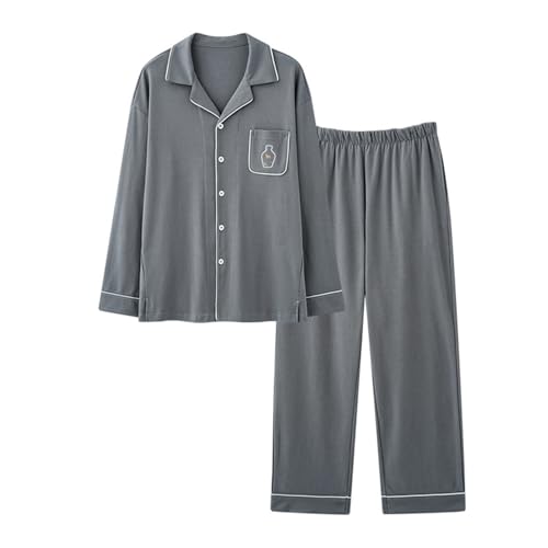 Generisch Schlafanzug Herren Lang Pyjama Nachtanzug100% Baumwolle Sleepwear Pyjama Set Langarm Shirt & Schlafanzughose Zweiteiliger Nightwear Set Nachtwäsche Winter Pyjamaset Schlafanzüge für Herren von Generisch