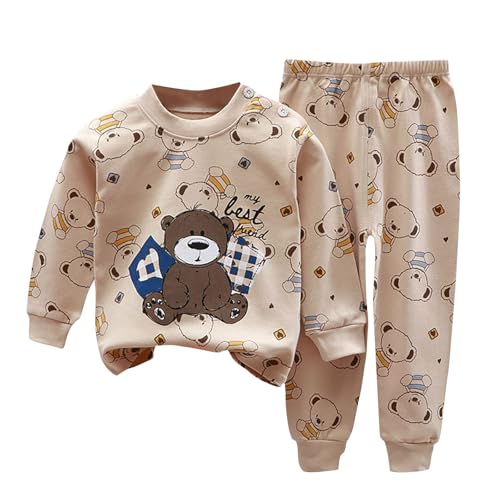 Generisch Schlafanzug Mädchen Pyjama Set Baumwolle Hausanzug Zweiteiler Thermohose und Thermoshirt Kuschelanzug Kinder Bekleidungssets Kinderkleidung Lässiger Kinderanzüge Khaki,100 von Generisch