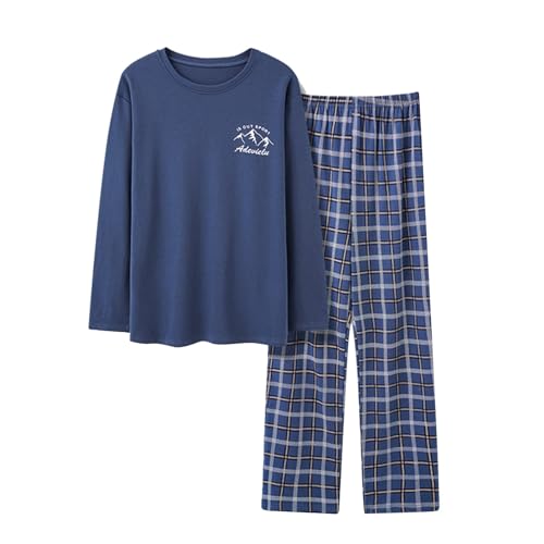 Generisch Pyjama Herren Lang, Schlafanzug Lang Hausanzug Baumwolle Weihnachts Schlafanzüge Winter Zweiteiler Frottee Thermo von Generisch