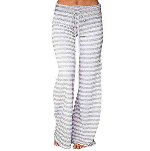Generisch Schlafanzughose Damen Lang mit Bündchen Pyjamahose mit Streifen Yogahose Schlafhose Weites Bein Comfort Fitnesshose Trainingshose High Waist Haushose Baggy Nachtwäsche Hose Lounge Yoga von Generisch