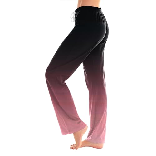 Generisch Schlafanzughose Damen Must Haves Baggy Sporthose 2024 Mode Freizeithose Elegant Hose Kariert Druck Strandhose Locker Palazzo Hose Pyjamahose Yogahose Loungehose Casual Haushose(A18 Pink,L) von Generisch