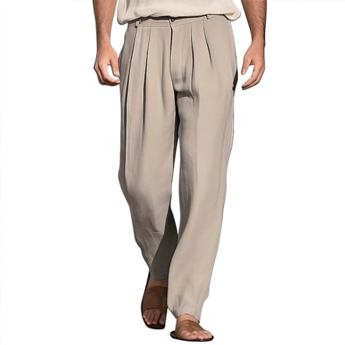 Generisch Hose Herren Slim Fit Weit Bundfaltenhose Elegant Sommer Regular Leichte Business Anzughose von Generisch