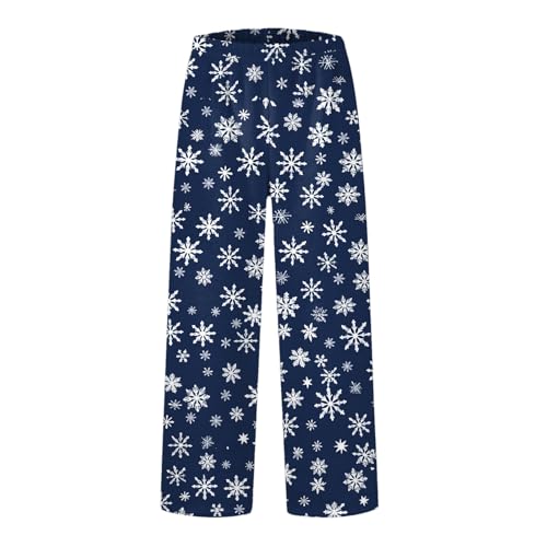 Generisch Schlafhose Damen Lang Weihnachtshosen Flauschig Pyjama Familie Weihnachtshose Schlafhose Warme Weich Pyjamas Plüschhose Mit Blumenmuster Stretch Weich Relaxhose Yogahose (Blue, XXL) von Generisch