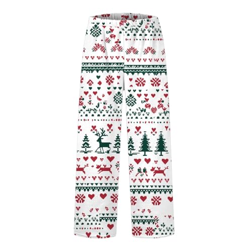 Generisch Schlafhose Damen Lang Weihnachtshosen Flauschig Pyjama Familie Weihnachtshose Schlafhose Warme Weich Pyjamas Plüschhose Mit Blumenmuster Stretch Weich Relaxhose Yogahose (White, L) von Generisch
