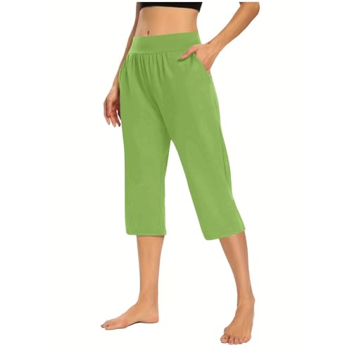 Generisch Schlafhose Damen Sommer 3/4, Pyjamahose Damen Lang Mit Bündchen Einfarbig Heimhose Mit Taschen Weich Bequeme Pyjamahose Größe S-3Xl Lockere Leicht Schlafanzughose Mit Elastische Taille von Generisch