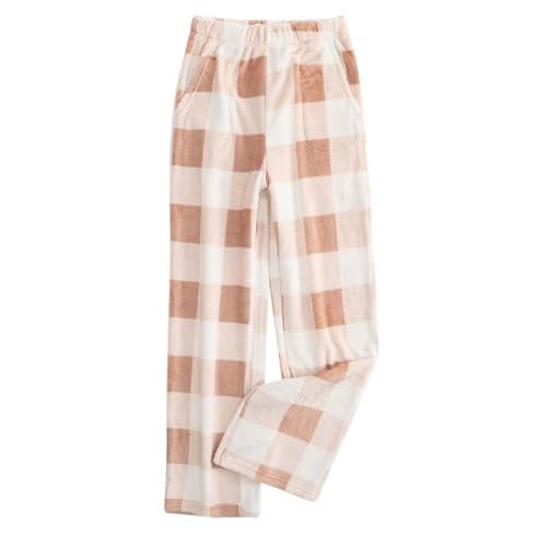 Generisch Pyjama Hosen Damen Flanell Nachtwäsche Hose Schlafanzughose Karierte Lang Weihnachtshose Weich Cute Freizeithose Mit Taschen Und Kordelzug von Generisch
